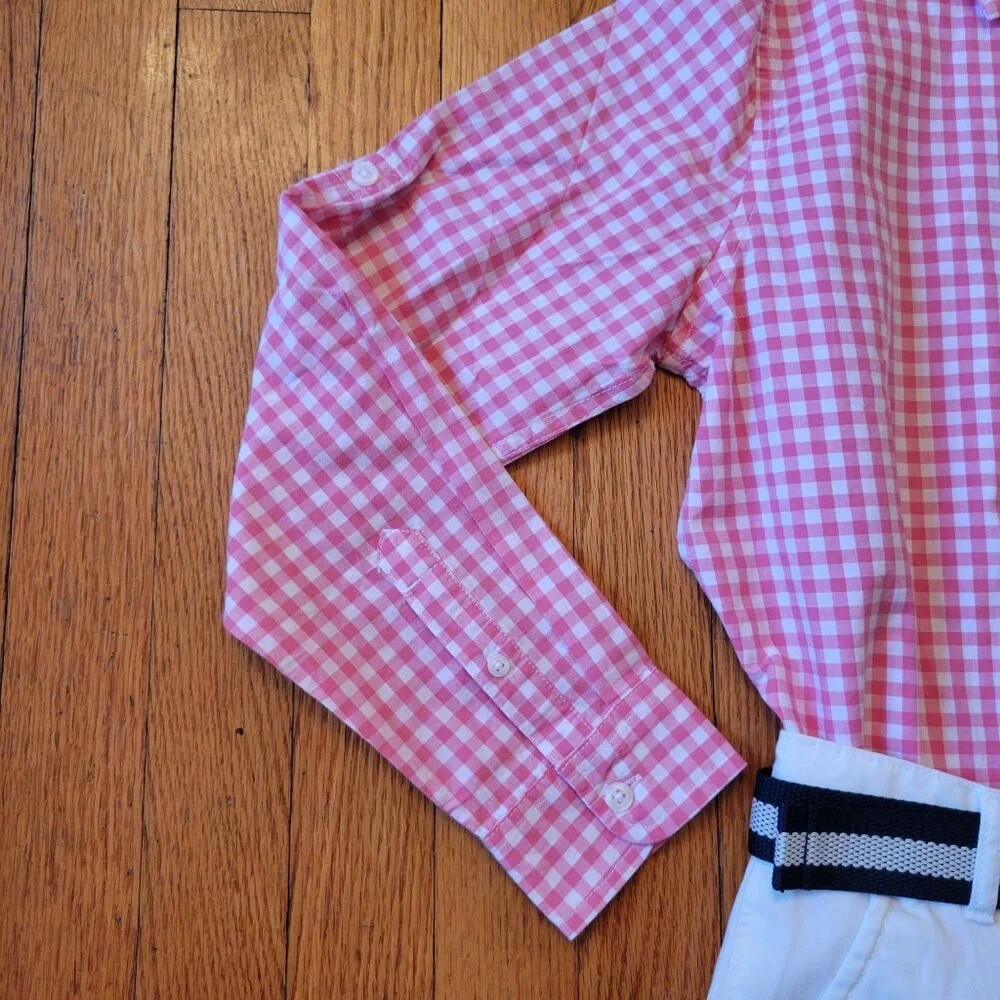 Childrens‎ Place Boys Pink Gingham Shirt White Shorts Belt Set 10 12 - Picture 8 of 10
